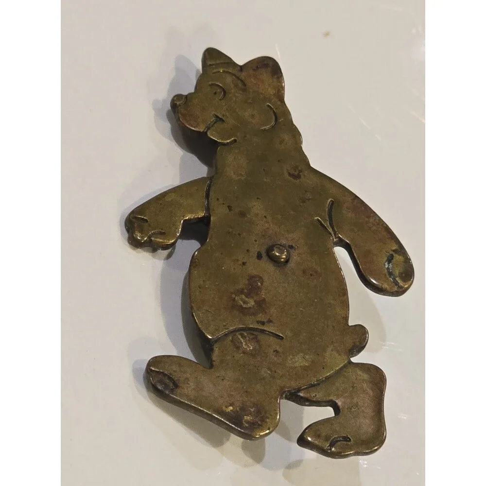 Vintage Teddy Bear Brooch Brass Tone Smiling Bear Animal Pin #1365